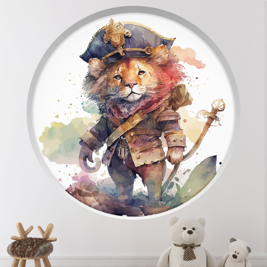 Stickers Trompe l'œil Arche ronde Enfants - Lion capitaine