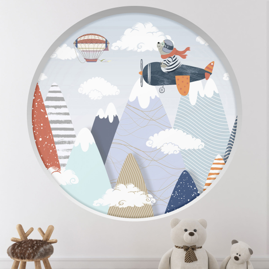 Stickers Trompe l'œil Arche ronde Enfants - Ourson Aviateur