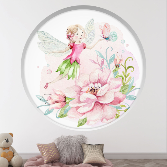 Stickers Trompe l'œil Arche ronde Enfants - Petite fée floral