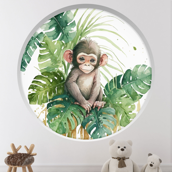 Stickers Trompe l'œil Arche ronde Enfants - Singe