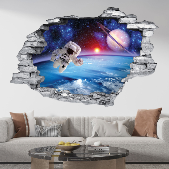 Stickers Trompe l'oeil trou dans le mur - Astronaute