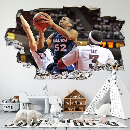 Stickers Trompe l'oeil trou dans le mur - Basketball