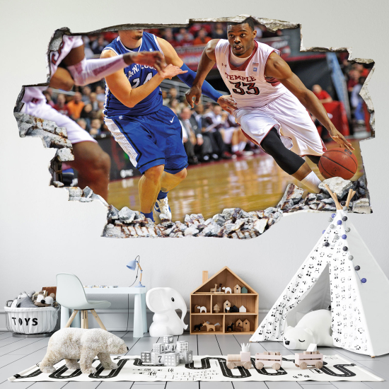 Stickers Trompe l'oeil trou dans le mur - Basketball