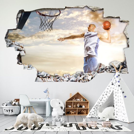 Stickers Trompe l'oeil trou dans le mur - Basketball