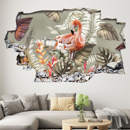 Stickers Trompe l'oeil trou dans le mur - Flamant Rose