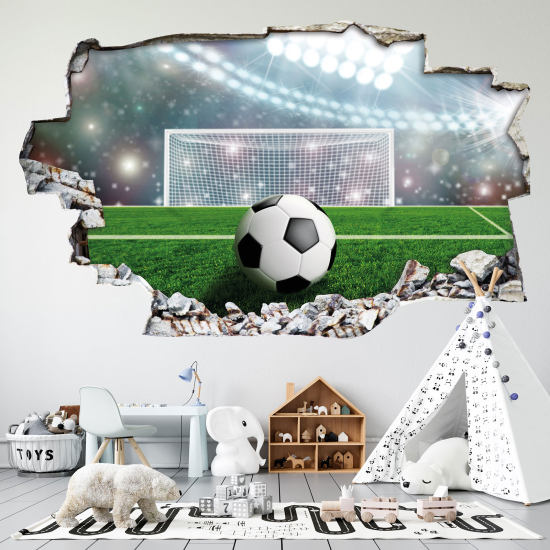 Stickers Trompe l'oeil trou dans le mur - Football