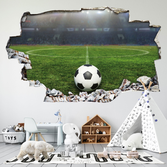 Stickers Trompe l'oeil trou dans le mur - Football