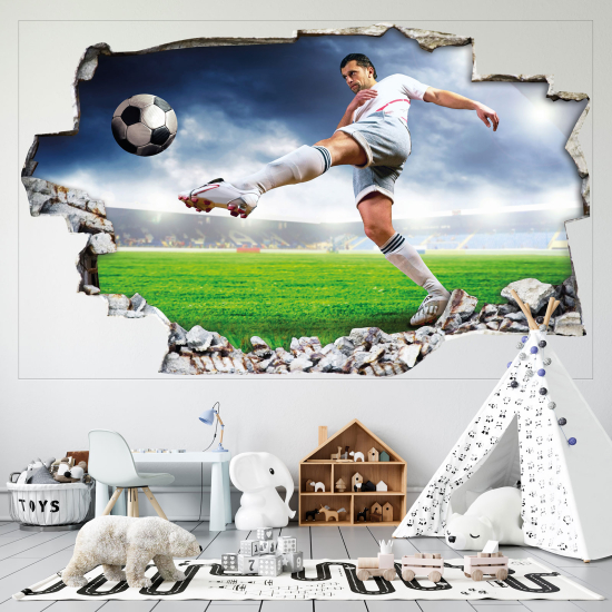 Stickers Trompe l'oeil trou dans le mur - Footballeur