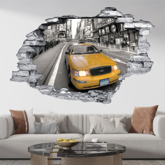 Stickers Trompe l'oeil trou dans le mur - Taxi New york