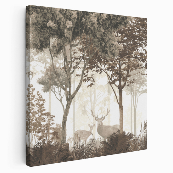 Tableau toile Carré - Cerfs dans la forêt