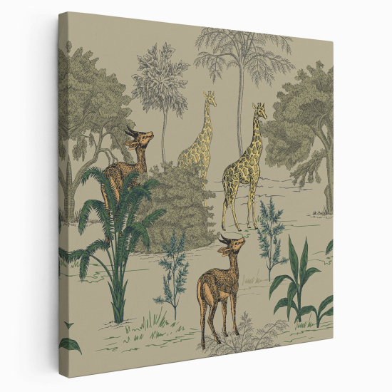 Tableau toile Carré - Enfant - Animaux dans la forêt