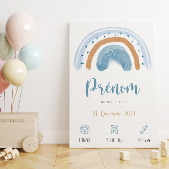 Tableau toile de naissance - Arc-en-ciel Bleu