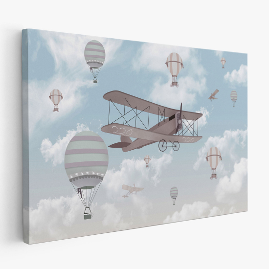 Tableau toile Enfants - Avion Montgolfières