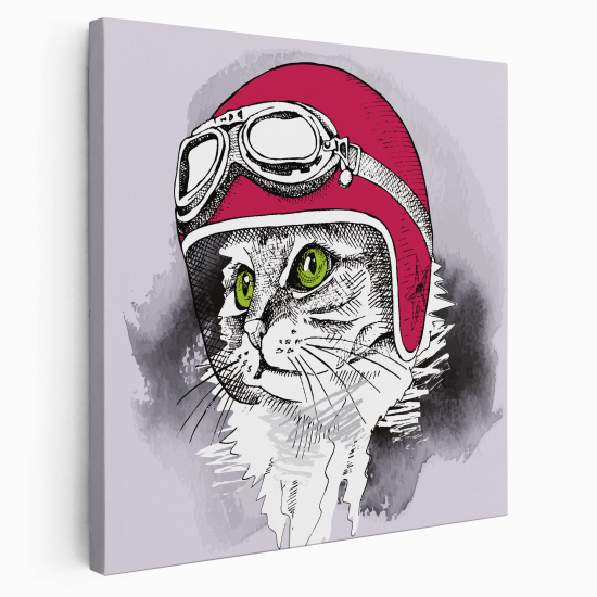 Tableau toile Enfants Carré - Chat aviateur