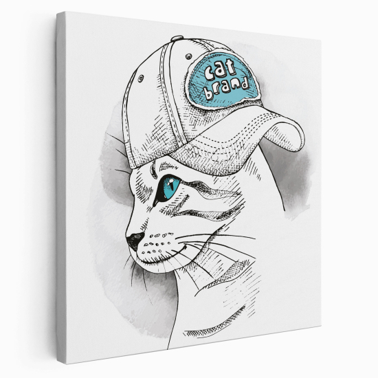 Tableau toile Enfants Carré - Chat casquette