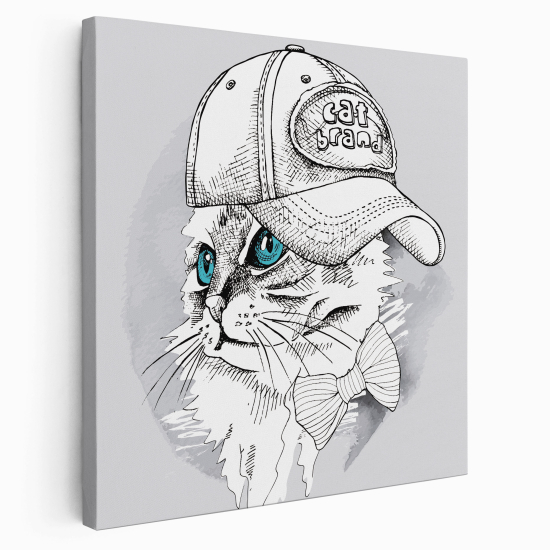 Tableau toile Enfants Carré - Chat casquette