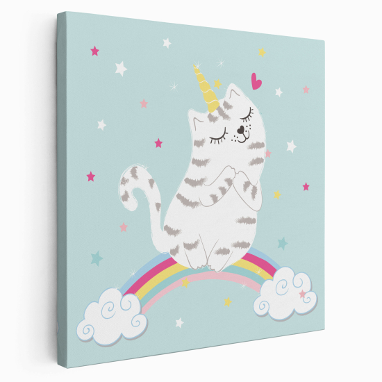 Tableau toile Enfants Carré - Chat Licorne