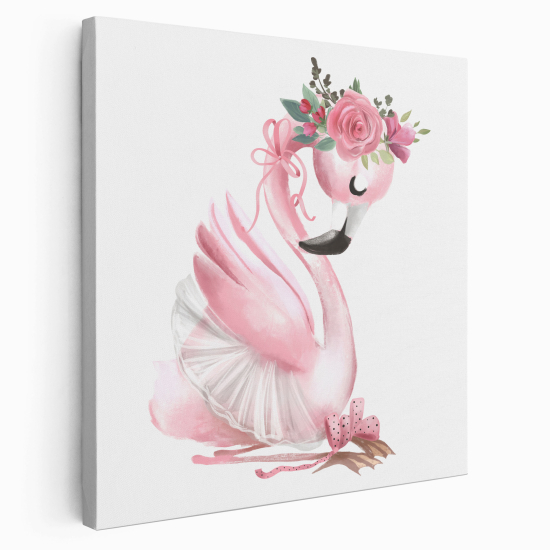 Tableau toile Enfants Carré - Flamant Rose