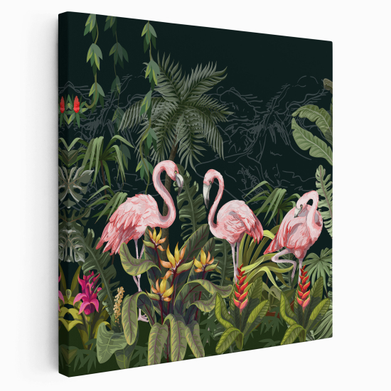 Tableau toile Enfants Carré - Flamants roses