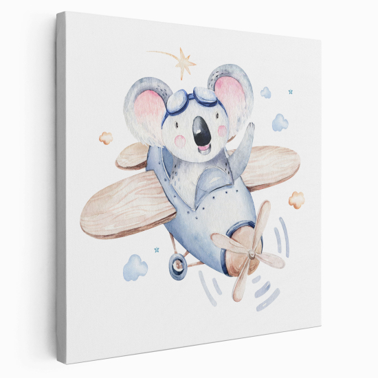 Tableau toile Enfants Carré - Koala Aviateur