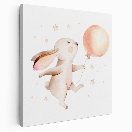 Tableau toile Enfants Carré - Lapin Ballon