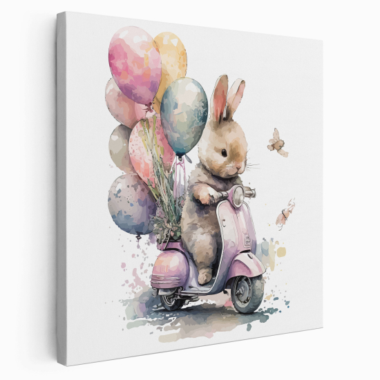 Tableau toile Enfants Carré - Lapin en vespa