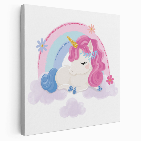 Tableau toile Enfants Carré - Licorne Arc-en-ciel