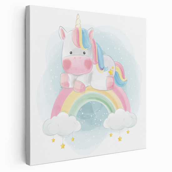 Tableau toile Enfants Carré - Licorne Arc-en-ciel