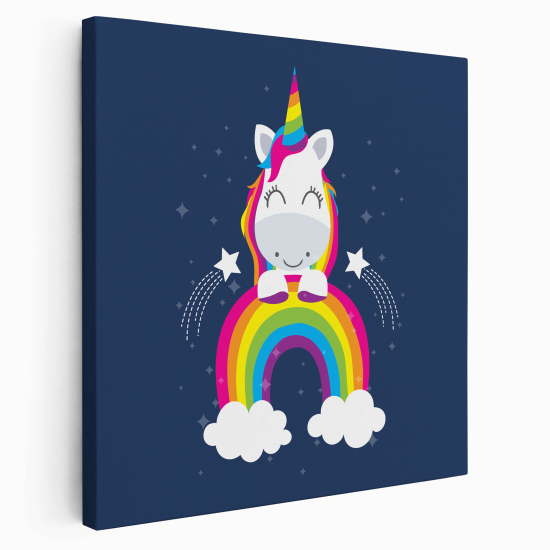 Tableau toile Enfants Carré - Licorne Arc-en-ciel