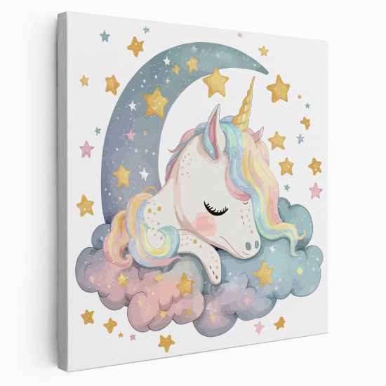 Tableau toile Enfants Carré - Licorne Lune