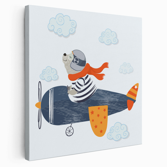 Tableau toile Enfants Carré - Ourson Aviateur