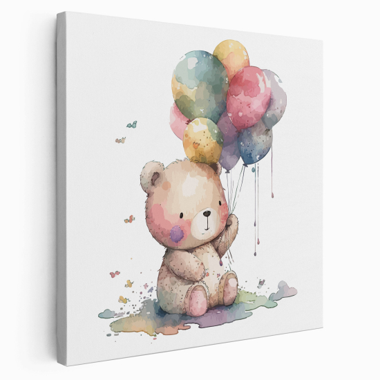 Tableau toile Enfants Carré - Ourson Ballons