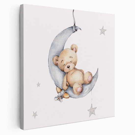 Tableau toile Enfants Carré - Ourson Lune