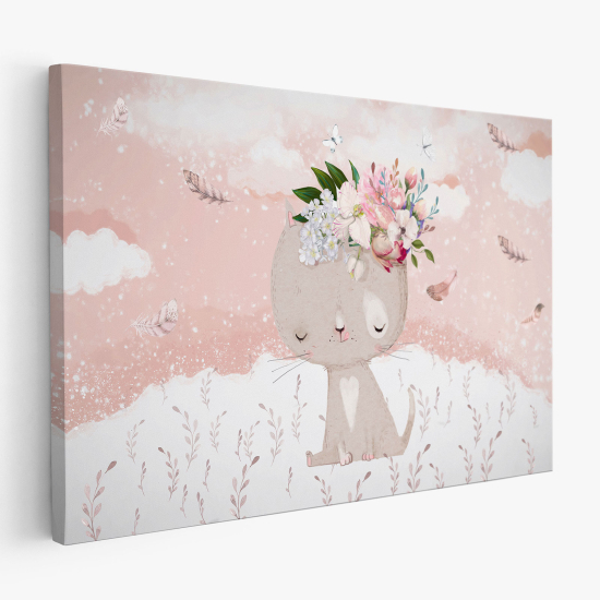 Tableau toile Enfants - Chat Fleurs