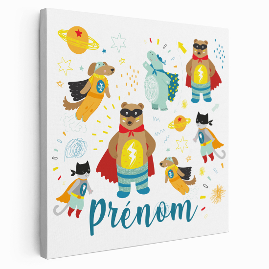 Tableau toile enfants personnalisée avec prénom - Animaux Super-Héros