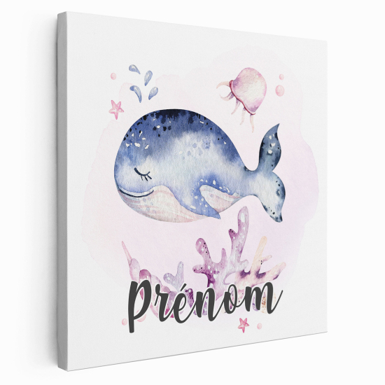 Tableau toile enfants personnalisée avec prénom - Baleine