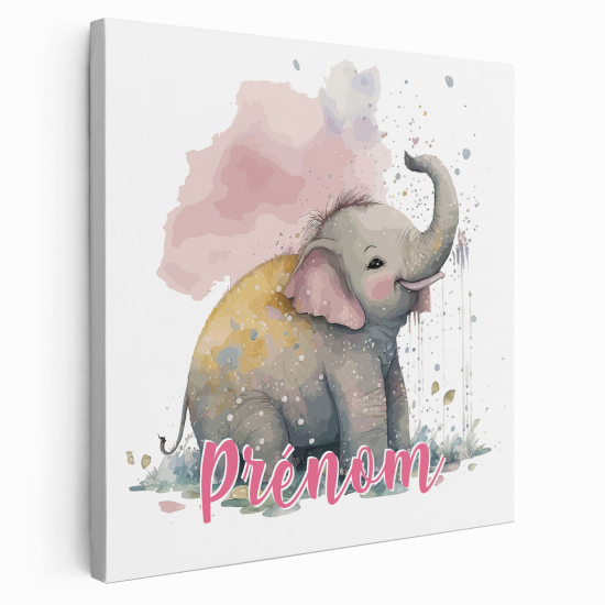 Tableau toile enfants personnalisée avec prénom - Éléphant