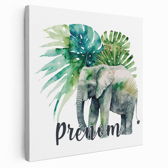 Tableau toile enfants personnalisée avec prénom - Éléphant tropicale