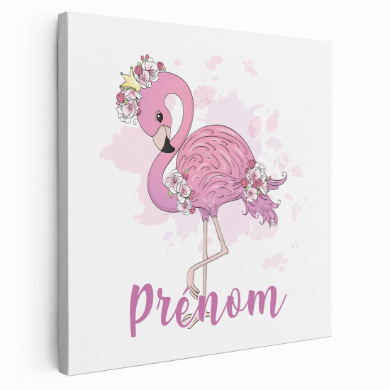 Tableau toile enfants personnalisée avec prénom - Flamant Rose