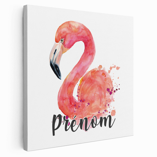 Tableau toile enfants personnalisée avec prénom - Flamant Rose