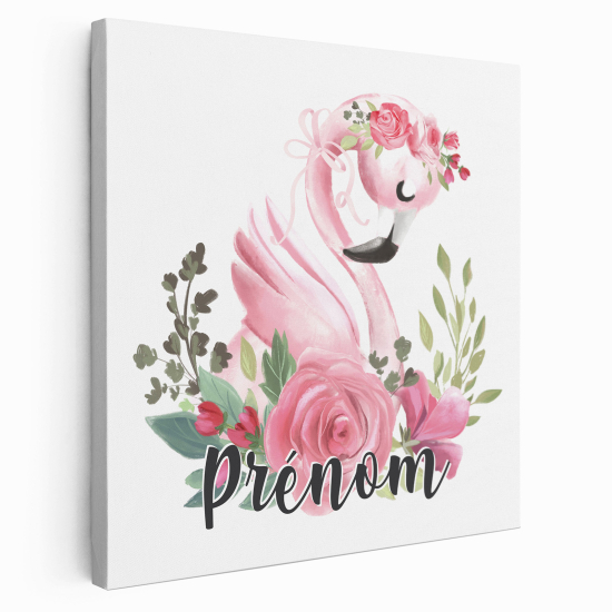 Tableau toile enfants personnalisée avec prénom - Flamant Rose