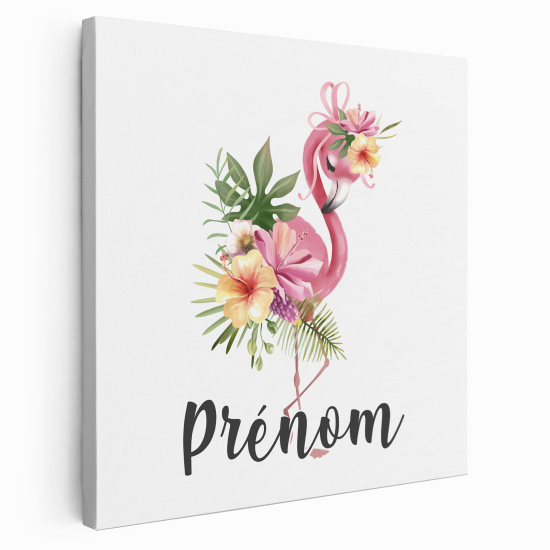 Tableau toile enfants personnalisée avec prénom - Flamant Rose