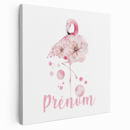 Tableau toile enfants personnalisée avec prénom - Flamant Rose