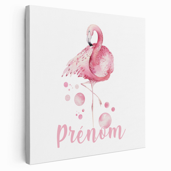 Tableau toile enfants personnalisée avec prénom - Flamant Rose