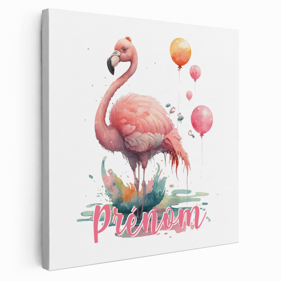 Tableau toile enfants personnalisée avec prénom - Flamant Rose Ballons