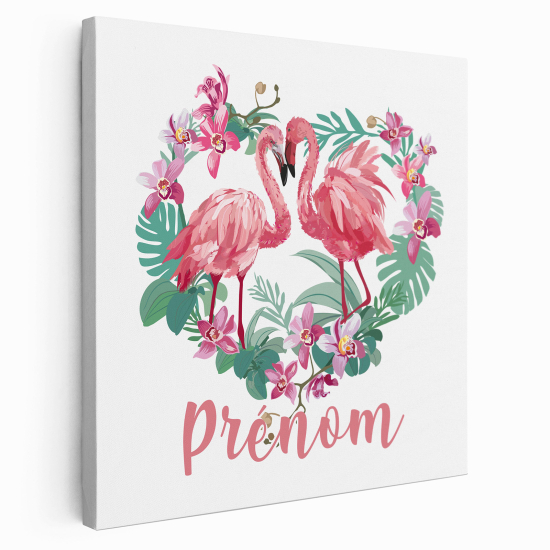 Tableau toile enfants personnalisée avec prénom - Flamants roses 