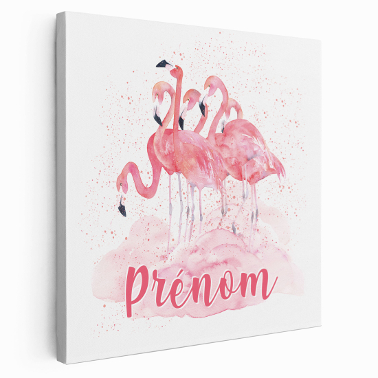 Tableau toile enfants personnalisée avec prénom - Flamants Roses