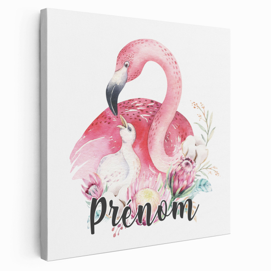 Tableau toile enfants personnalisée avec prénom - Flamants Roses