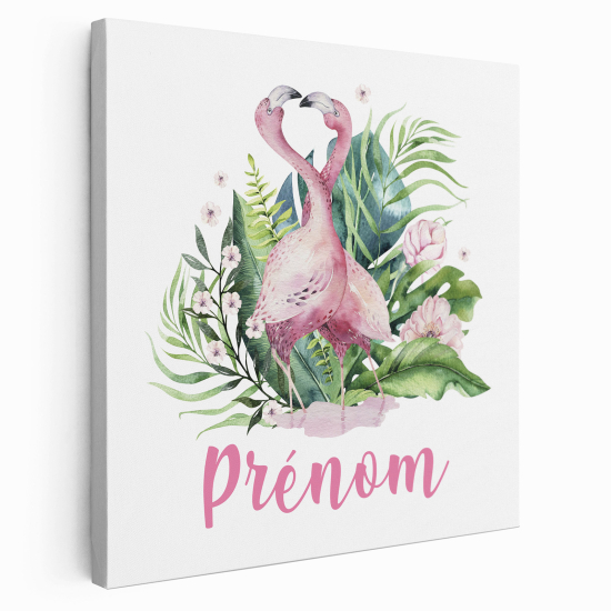 Tableau toile enfants personnalisée avec prénom - Flamants Roses