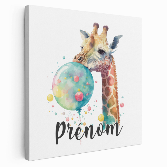 Tableau toile enfants personnalisée avec prénom - Girafe bulle